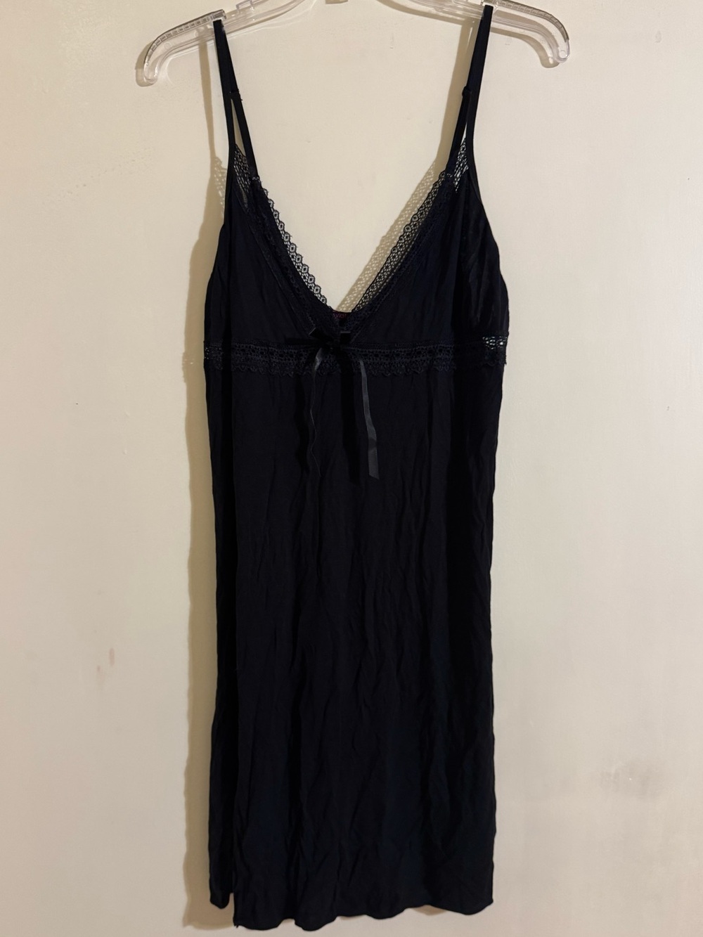 Black Lace-Trim Slip Chemise with Adjustable Straps